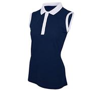 Island Green Golf Ladies Sleeveless Breathable Flexible Moisture Wicking Deep Placket Polo Shirt Polo Shirt - Navy/While, Size 14