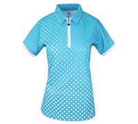 Island Green Golf Ladies Sublimated Zip Neck Breathable Moisture Wicking Flexible Polo Shirt Polo Shirt - Deep Pool/White, Size 14