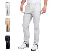 Island Green Men's Stretch Cotton Chino Trousers Golf Pants, Light Grey, 34W / 29L