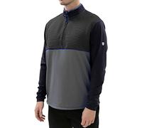Island GREEN Men's Golf Breathable Long Sleeve Top Moisture Wicking Midlayer, Black/Charcoal/Turquoise, Medium
