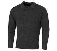 ISLAND GREEN SUPERSOFT FINE KNIT BUTTON NECK GOLF JUMPER - CHARCOAL MARL - XL