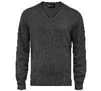 ISLAND GREEN SUPERSOFT FINE KNIT V NECK GOLF JUMPER - CHARCOAL MARL