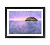 Island In Moonstone Beach Trinidad Painting Modern Art Framed Print | A2 Black Framed Wall Art | Ready to Hang | Modern Beach Picture | Living Room Bedroom Lounge Office