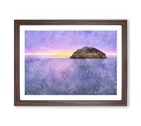 Island In Moonstone Beach Trinidad Painting Modern Art Framed Print | A3 Walnut Framed Wall Art | Ready to Hang | Modern Beach Picture | Living Room Bedroom Lounge Office