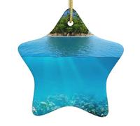 Island In The Middle Of The Sea Double-Sided Printed Ceramic Star Christmas Ornament With Gold Hanging Cord-Festive Holiday Decoration For Home,Store, Christmas Tree