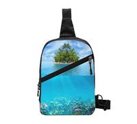 Island in The Middle of The Sea Foldable Sport Sling Bag,Lightweight Crossbody Chest Pack with Multiple Pockets,Water-Resistant Polyester Fabric,Compact Travel Daypack