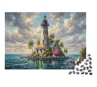 Island Lighthouse 1000 Piece Puzzle Tropical Islet for Relaxation First-Time Jigsaw Users Memory Improvement Small Gift Idea 38x26cm/1000pcs
