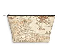 Island Map Print,Cosmetic Bags Makeup Bag,Treasure Map Details Retro,for Purse Travel Zipper Pouch for Women Organizer Bag,Cream