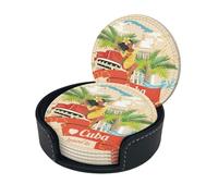 Island Of Cuba Coasters Set Of 6 For Drinks With Holder, Classy And Simple Coasters For Coffee Table, Great Housewarming Gifts