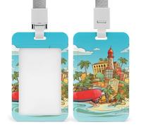 Island of Cuba ID Badge Holder with Lanyard - Hard Plastic ID Card Holder Waterproof Name Tag Holders, Heavy Duty Badge Reel Vertical Card Protector for Office Nurse Teacher
