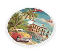 island of cuba Print Christmas Tree Skirt 30 inch, Xmas Tree Skirts Mat with Fringe Border for Christmas Holiday Party Decorations