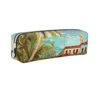 Island of Cuba Printed Leather Pencil Case Simple Pen Pencil Pouch Office Large Pencil Bag Stationery Box for Men Women Teens Students