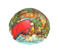 island of cuba Shower Caps for Women Reusable Waterproof Shower Bonnet Large Elastic Bath Caps DoubleBathing Hair Caps Designed for all Hair Lengths with PEVA Lining