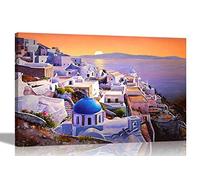 Island of Santorini, Greece Canvas Wall Art Prints Home Decor Pictures Cityscape Artwork Framed and Stretched Art Deco Framed Posters 76 x 50cm (30 x 20 inches)