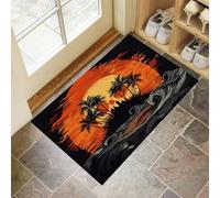 Island Palm Trees Door Mats 60 X 90 Cm, Washable Indoor Doormat Tpr Non-Slip, Dirt Trapper Front Door Mat Inside, Retro Sunset Super Absorbent Entrance Rug For Entryway, Pets And Dogs - Black