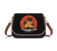 Island Palms Tree Sunset Small Cross Body Bag Women Handbag Purse Shoulder Bags with Removable Strap