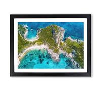 Island Paradise In Corfu Greece Painting Modern Art Framed Print | A2 Black Framed Wall Art | Ready to Hang | Modern Landscape Picture | Living Room Bedroom Lounge Office
