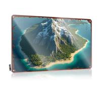 Island Paradise: Snow-capped Peaks And Lush Greenery New Cool Wall Decor | Small Vintage Style Waterproof Playroom Decoration Easy Hang(20X30CM)