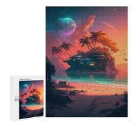 Island Paradise Sunset -1, 500 PCS Displayable Picture Puzzle, Festive Gift for Adults, with A Decorative Finished Picture