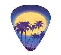 Island Party Guitar Picks 12 Pack Universal ABS Guitar Picks,Full Moon Sky Above Coconut Tree Trees Beach Night Tropics,for Acoustic and Electric Guitar,Dark Purple