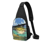 Island Scenery Print Chest Pack Waterproof Lightweight One Strap Shoulder Chest Bag for Outdoor Hiking Sports