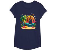 Island Style at 10: Aloha Dicamae Decade Hawaii Birthday T-Shirt, Girls, Navy, Large