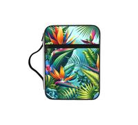 Island-Style-Floral Bible Cover Case with Handle, Water-Resistant Oxford Fabric Bible Bag Organizer with Zipper Pockets for Church