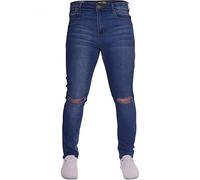 Island Trading Mens Ripped Slit Knee Skinny Stretch Fit Jeans Distressed Men's Denim Waist 34 Leg 34" (34L) Blue