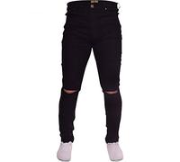 Island Trading Mens Ripped Slit Knee Skinny Stretch Fit Jeans Distressed Men's Denim Waist 36 Leg 32" (36R) Black