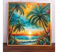 Island Trees Sunset Jigsaw Puzzle 90 Pieces 30x30cm/12x12inch, Difficult jigsaw puzzles for Adults 90, Beautiful Art work, Great Festive Puzzle Gift for Men/Women