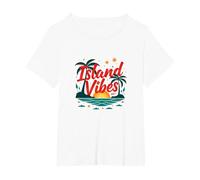 Island Vibes Only: Tropical Paradise Sunset Getaway T-Shirt, Women's Plus, White, 4X