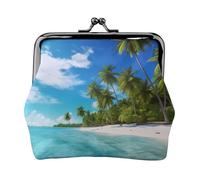 Island with Sandy Beach and Palm Tree Full Double-Sided Printed Pattern Women's and Girls' Fashionable Leather Kiss Lock Coin Purse Card Bag