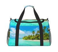 Island with Sandy Beach and Palm Tree Large Travel Duffle Bag with Shoulder Strap,Water-Resistant Twill Weekender Bag for Men Women,Spacious Carryall Gym Bag