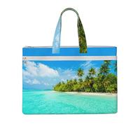 Island With Sandy Beach And Palm Tree Print Canvas Tote File Bag Lightweight Office Work Bags Travel Shopping Beach Outings