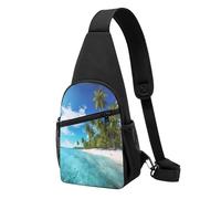 Island with Sandy Beach and Palm Tree -Print Casual Crossbody Chest Bag Adjustable Strap,Anti-Wrinkle Design For Travel, Outdoor & Daily Use