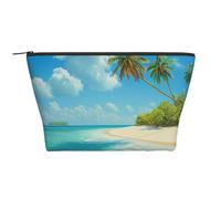 Island with Sandy Beach and Palm Tree Print Makeup Bag Travel Cosmetic Bag Large Capacity Makeup Organizer Case Portable Makeup Pouch for Washing, Bedroom Storage