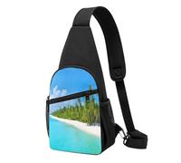 Island with Sandy Beach and Palm Tree Print -Print Casual Crossbody Chest Bag Adjustable Strap,Anti-Wrinkle Design For Travel, Outdoor & Daily Use