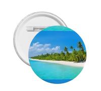 Island with Sandy Beach and Palm Tree Print -Print Custom Round Enamel Pin - Alloy Metal Lapel Badge For Jacket, Bag, Gift Idea.