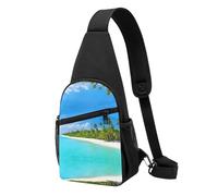 Island with Sandy Beach and Palm Tree Print -Print Waterproof Chest Pack for Hiking & Travel-Adjustable Strap,Lightweight Design with Multiple Pockets.