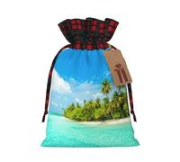 Island With Sandy Beach And Palm Tree Print Reusable Gift Drawstring Decor Bag Holiday Party Favor Pouches Wedding Seasonal