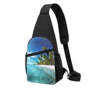 Island with Sandy Beach and Palm Tree -Print Waterproof Chest Pack for Hiking & Travel-Adjustable Strap,Lightweight Design with Multiple Pockets.