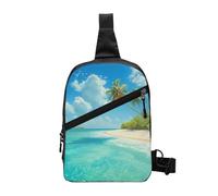 Island with Sandy Beach and Palm Tree Printed Chest Bag Shoulder Sling Bag for Men Women, Foldable Outdoor Crossbody Chest Packs Sport Daypacks