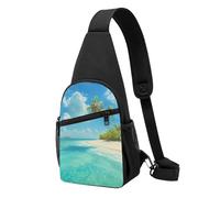 Island with Sandy Beach and Palm Tree Printed Chest Bag Sling Bag for Men Women, Outdoor Crossbody Fanny Packs Hiking Chest Packs Sport Daypacks