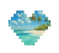 Island with Sandy Beach and Palm Tree Printed Jigsaw Puzzle 10.8x12.8 CM, Heart-Shaped Puzzle Challenging Game for Adults Gifts, Family Fun Decorative Wall Decor