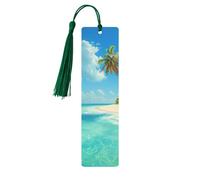 Island with Sandy Beach and Palm Tree Printed Metal Bookmarks S - Dark Green Lightweight Aluminium Book Marker for Books, Journals & Gifts, Ideal Book Lovers, Holiday Decor & Crafts