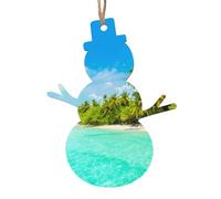 Island with Sandy Beach and Palm Tree Printed Snowman Shape Xmas Ornaments 1 Pcs, Christmas wooden pendant Hanging for Xmas Tree Home Indoor Outdoor Decor