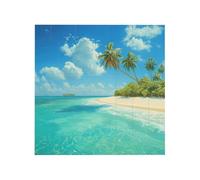 Island with Sandy Beach and Palm Tree Printed Square Jigsaw Puzzle 16x16 CM, Puzzle Challenging Game for Adults Gifts, Family Fun Decorative Wall Decor