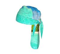 Island with Sandy Beach and Palm Tree Printed Tactical Cycling Bandana, Breathable Mesh Helmet Liner, for Jogging Walking Fitness