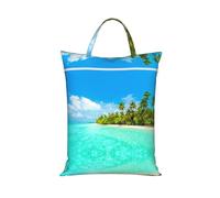 Island with Sandy Beach and Palm Tree Travel Laundry Bag with All-Over Print,Water-Resistant Twill Fabric,Smooth Zipper, Top Carry Handle,Hanging Loop,Large 58x46cm