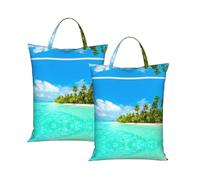 Island with Sandy Beach and Palm Tree Travel Laundry Bag with All-Over Print,Water-Resistant Twill Fabric,Smooth Zipper, Top Carry Handle,Hanging Loop,Large 58x46cm